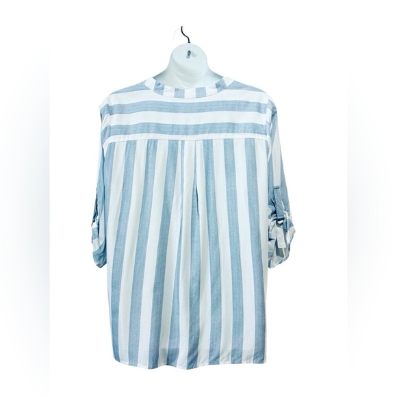 Claire France, Plus Size Striped 3/4 Sleeve Blouse, 20W, Blue & White - Picture 10 of 10